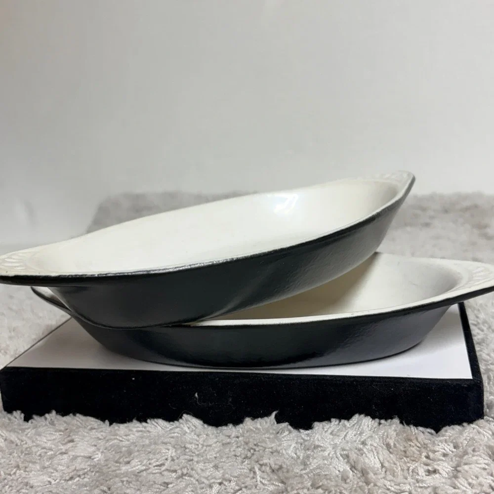 HF Coors Black Velvet 528 Au Gratin Dishes Set of 2 Black White Stoneware USA
